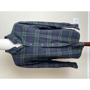 Men’s Cotton & Co Green Navy Plaid Flannel Shirt Size M